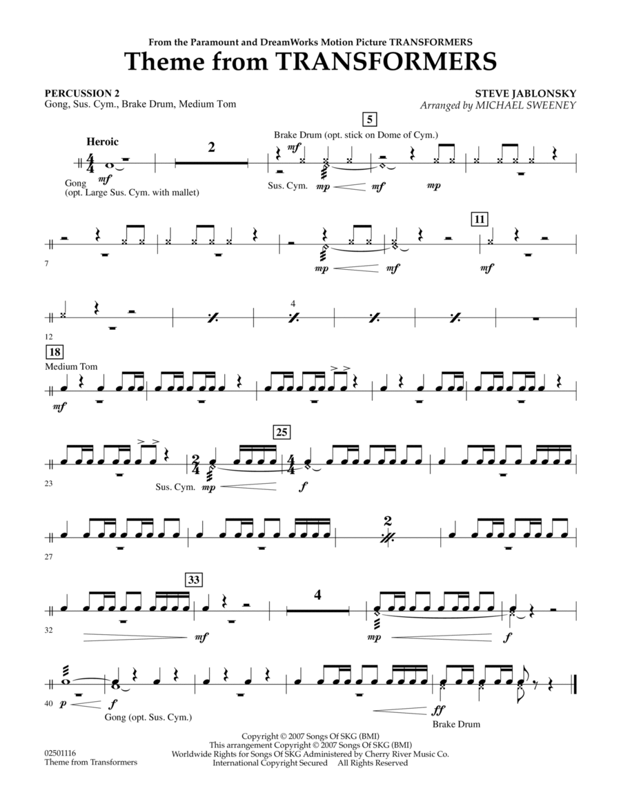 Theme From Transformers - Percussion 2 Percussion scores gallery preview page 1