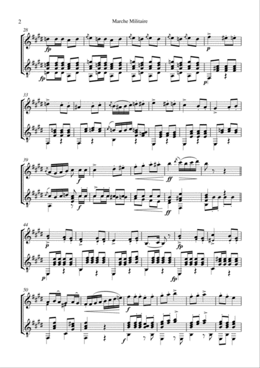 Marche Militaire Op. 51 (E Major) for violin and guitar String Duet scores gallery preview page 3