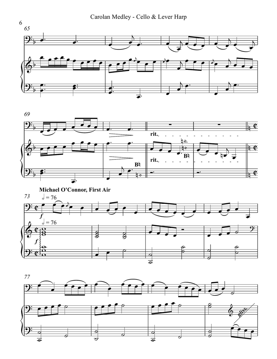 Carolan Medley, Duet for Cello & Lever Harp String Duet scores gallery preview page 6