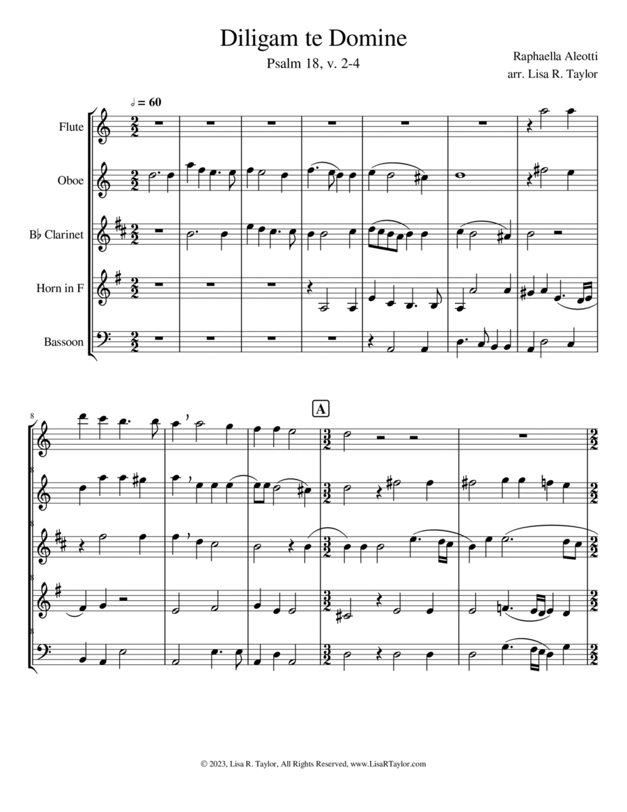 Diligam te Domine Woodwind Quintet scores gallery preview page 1