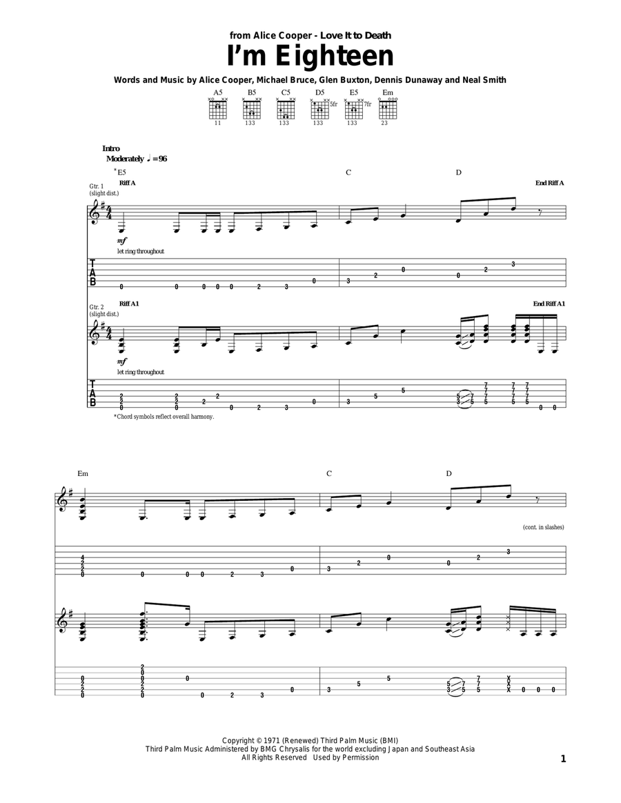 I'm Eighteen Acoustic Guitar scores gallery preview page 1