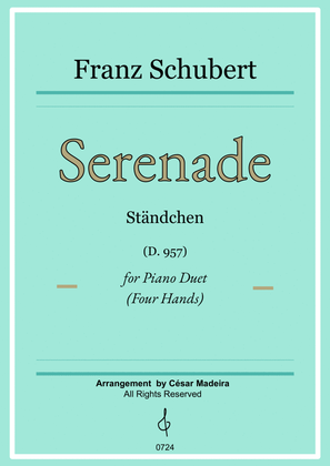 Book cover for Serenade (D.975) by Schubert - Piano Four Hands (Full Score and Parts)