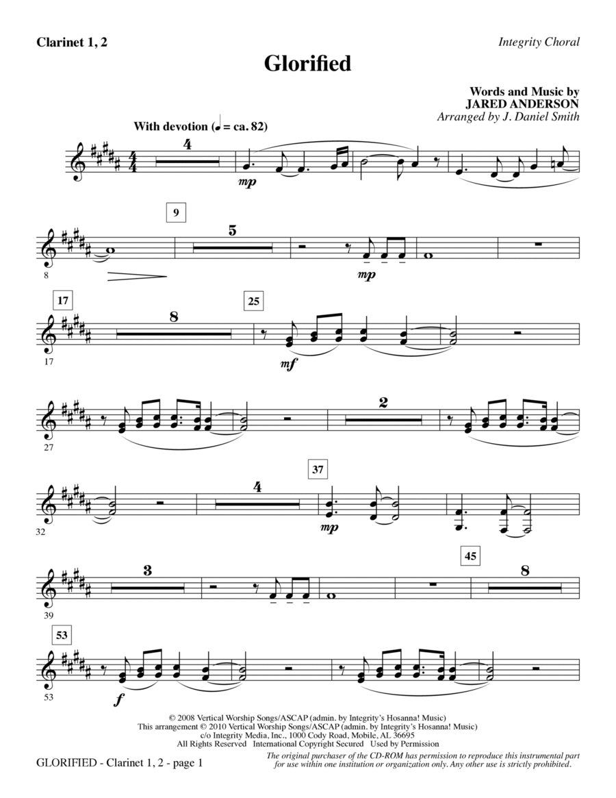 Glorified - Clarinet 1 & 2 Choir scores gallery preview page 1