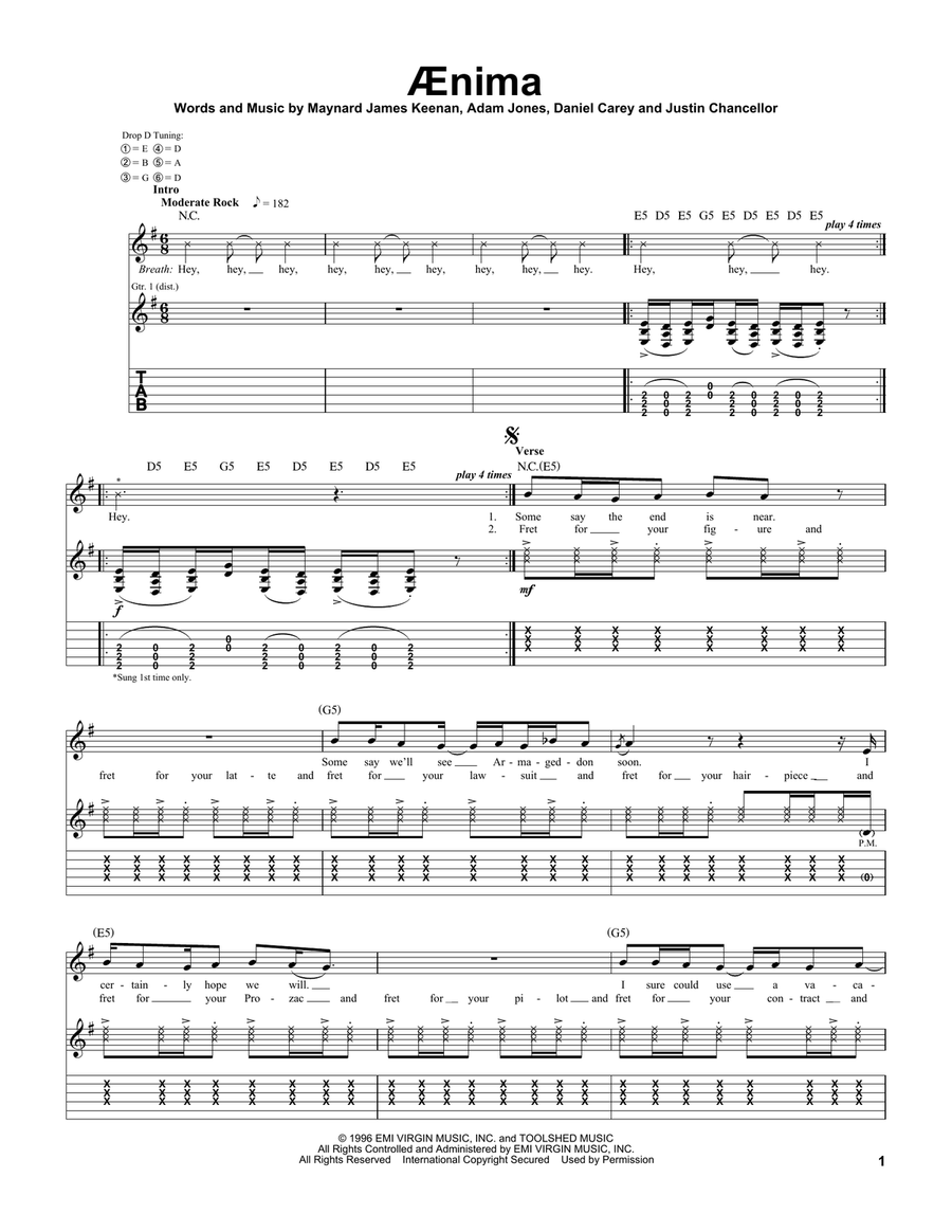 Aenima Aenima Electric Guitar scores gallery preview page 1