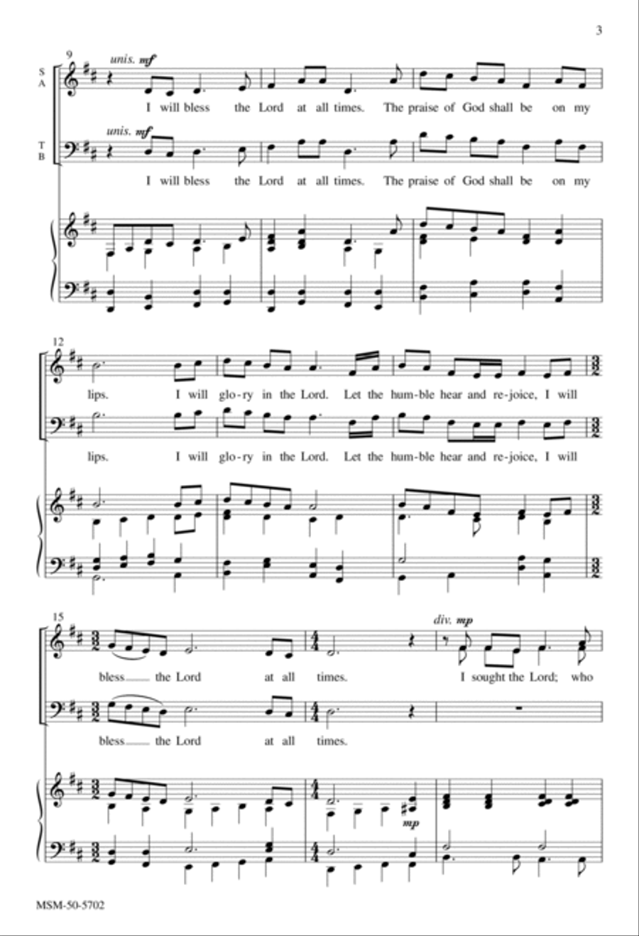 I Will Bless the Lord at All Times (Choral Score) image number null