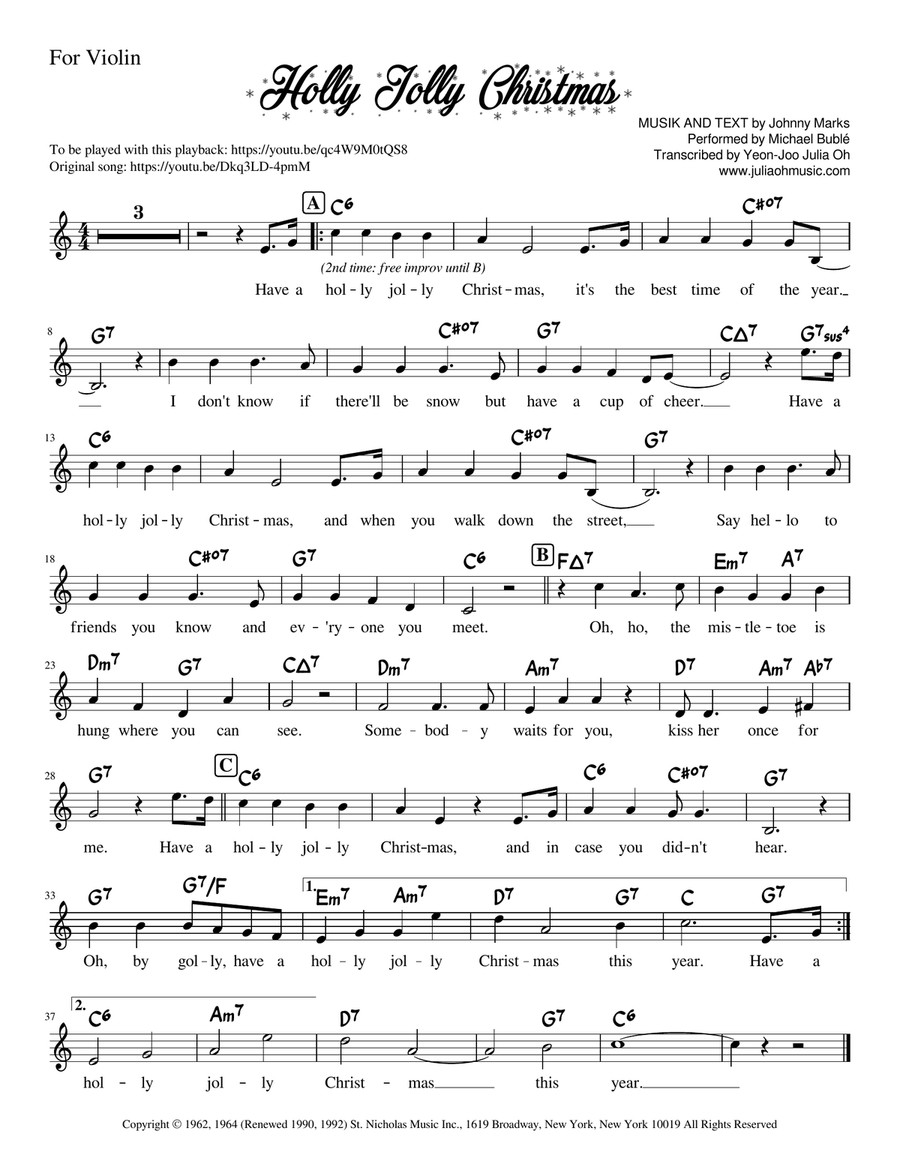 A Holly Jolly Christmas Violin Solo scores gallery preview page 1