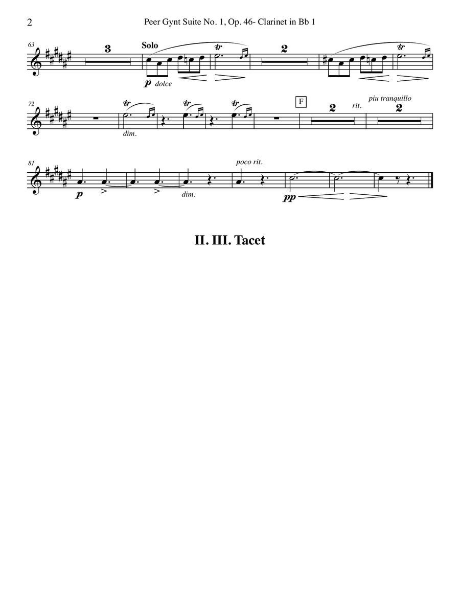 Grieg Peer Gynt Suite No.1 - Clarinet in Bb 1 (Transposed Part), Op.46 B-Flat Clarinet scores gallery preview page 2