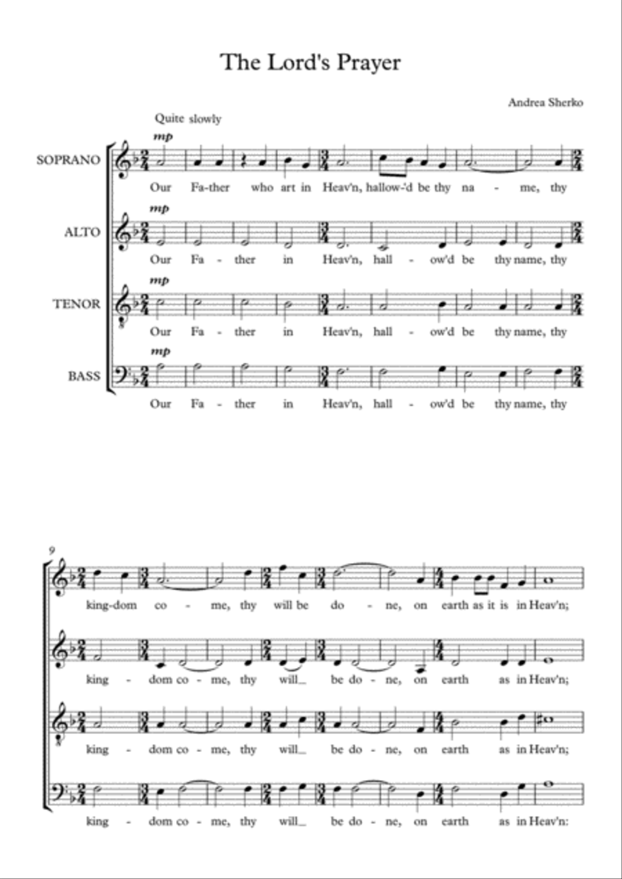 The Lord's Prayer for Unaccompanied SATB Choir 4-Part scores gallery preview page 1