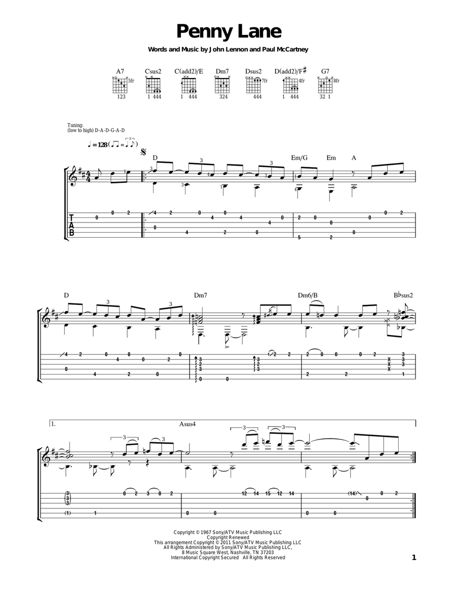Penny Lane Penny Lane Acoustic Guitar scores gallery preview page 1
