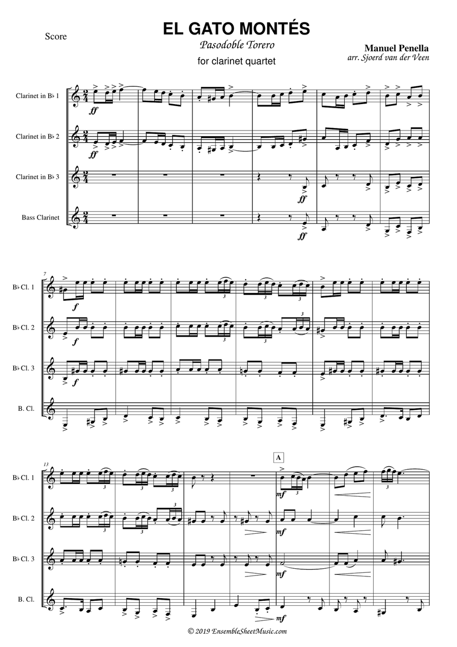 El Gato Montés for clarinet quartet Clarinet Quartet scores gallery preview page 1