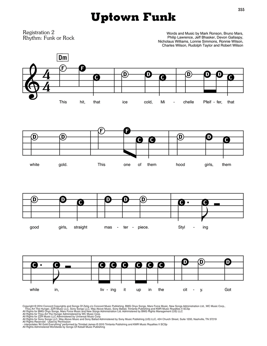Uptown Funk (feat. Bruno Mars) Electronic Keyboard scores gallery preview page 1
