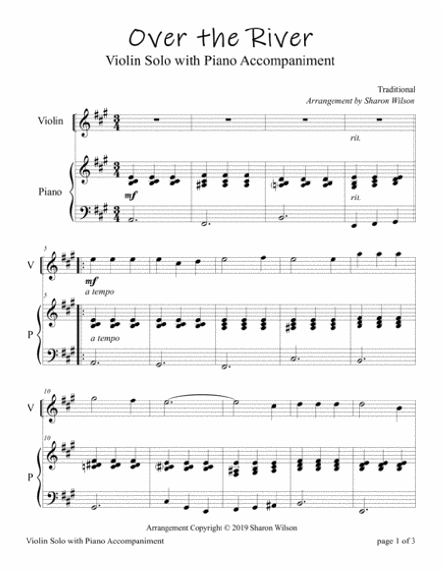 Over the River and Through the Woods (Easy Violin Solo with Piano Accompaniment) Violin Solo scores gallery preview page 3