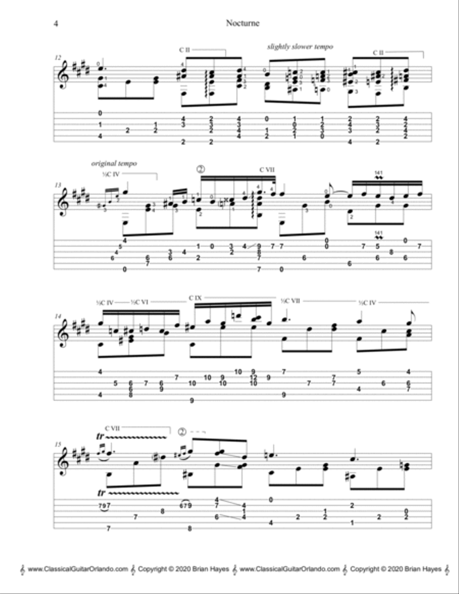 Frederic Chopin - Nocturne (Opus 9, No. 20) (with Tablature) Classical Guitar scores gallery preview page 5