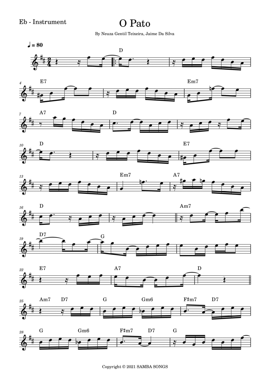 O Pato (the Duck) Alto Saxophone scores gallery preview page 1