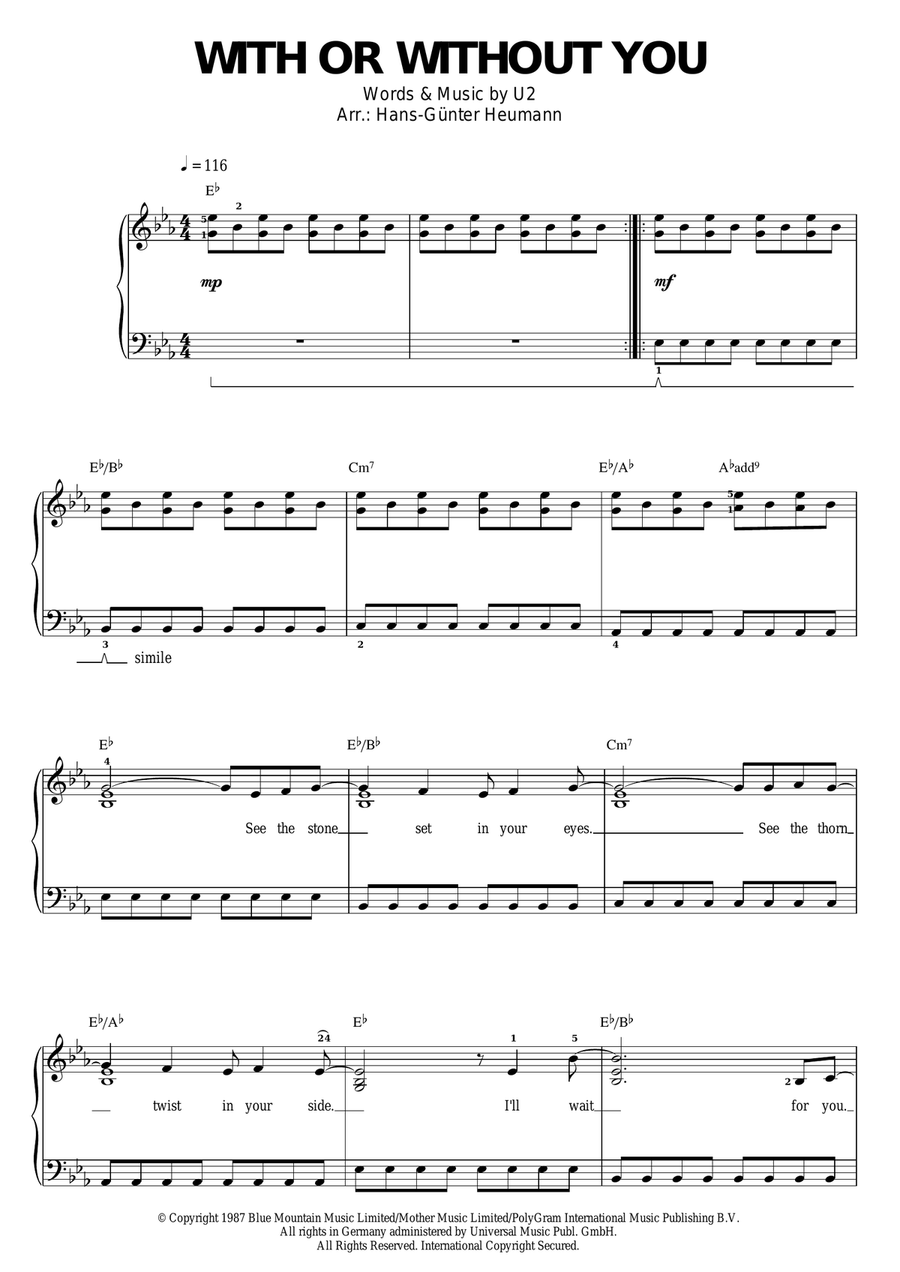 With Or Without You Voice scores gallery preview page 1