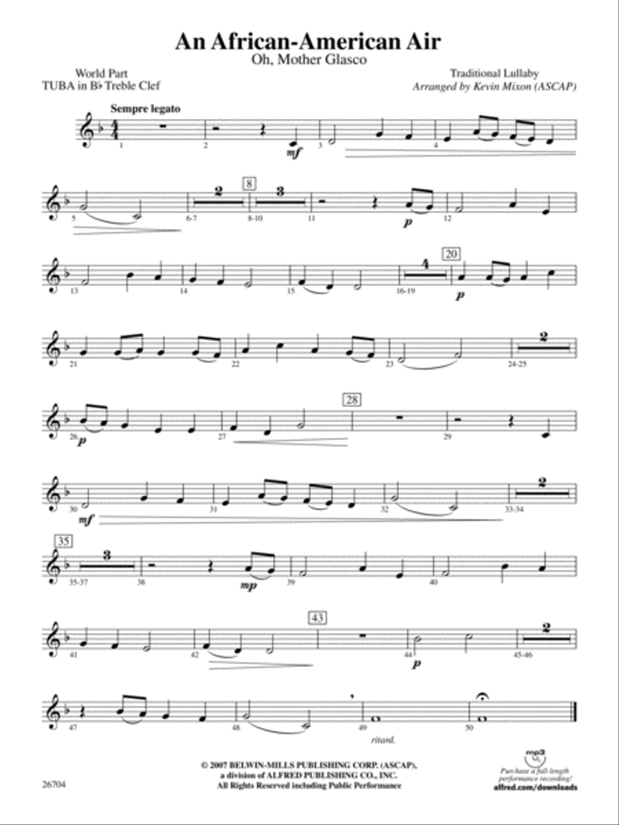 An African-American Air: (World Part) B-flat Tuba T.C. Concert Band scores gallery preview page 1