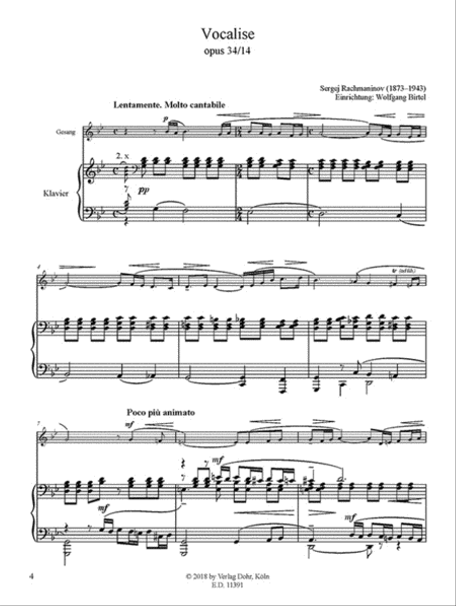 Vocalise für tiefe Stimme und Klavier g-Moll op. 34/14 Piano scores gallery preview page 2