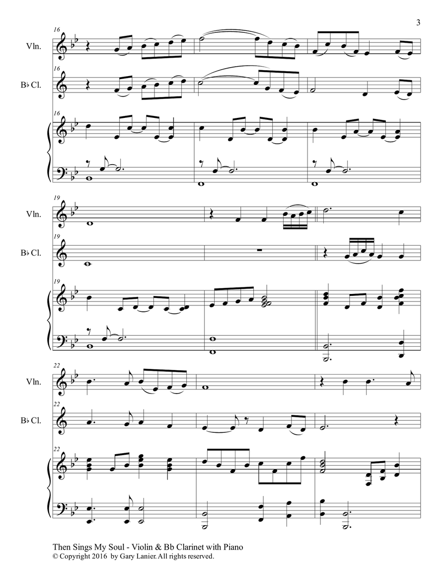 Trios for 3 GREAT HYMNS (Violin & Bb Clarinet with Piano and Parts) B-Flat Clarinet scores gallery preview page 4