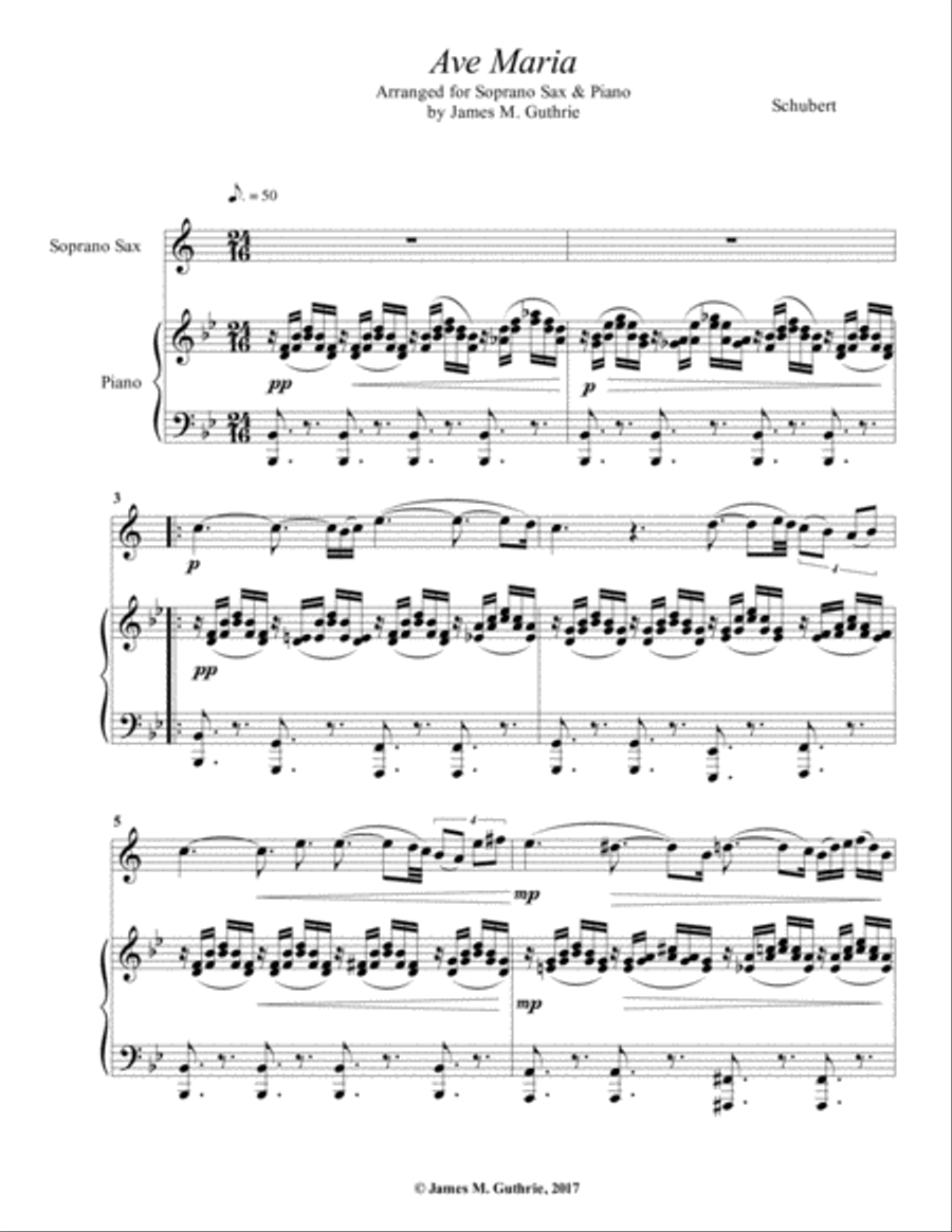 Schubert: Ave Maria for Soprano Sax & Piano Soprano Saxophone scores gallery preview page 1