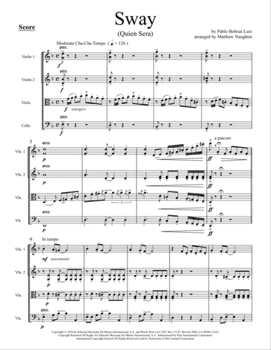 Sway (Quien Sera) String Quartet scores gallery preview page 2