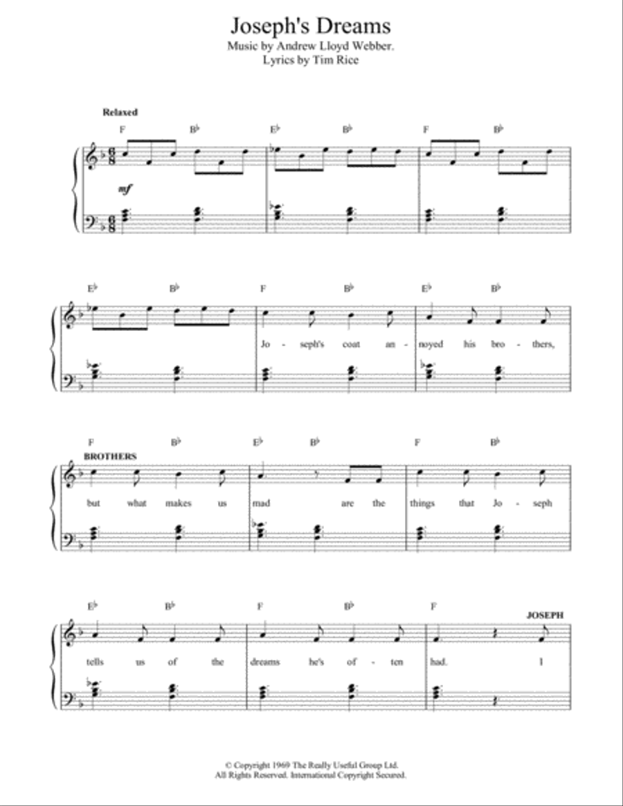 Joseph's Dreams (from Joseph And The Amazing Technicolor Dreamcoat) Piano Method scores gallery preview page 1