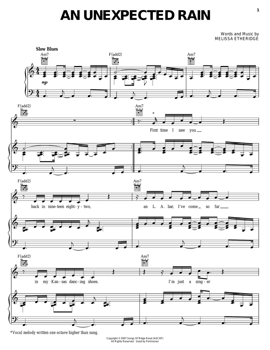 An Unexpected Rain Piano, Vocal, Guitar scores gallery preview page 1