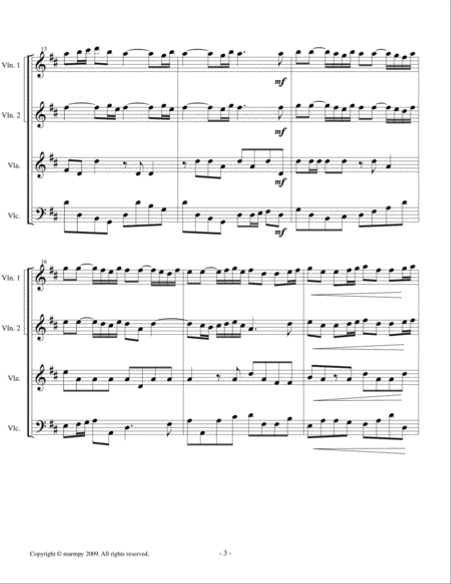 La Rejouissance by Handel (arranged for String Quartet) String Quartet scores gallery preview page 3