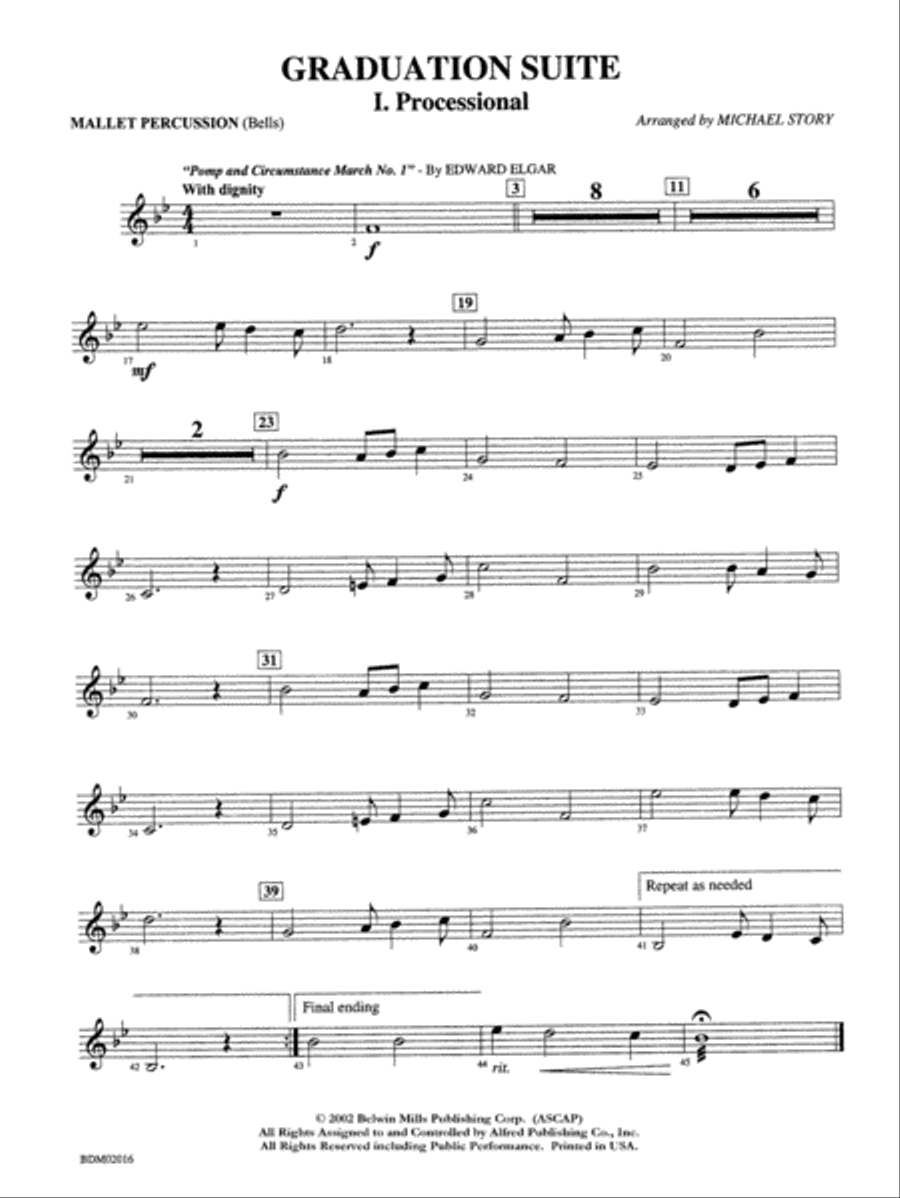 Graduation Suite (Processional: Pomp and Circumstance March No. 1 / Recessional: Rondeau from Premiere Suite): Mallets Concert Band scores gallery preview page 1