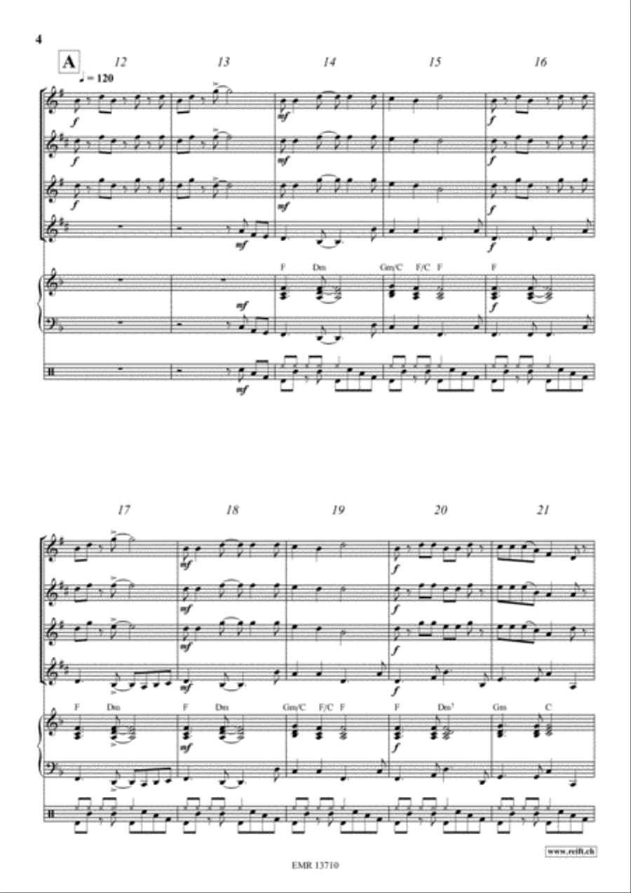 Banana Boat Song Saxophone Quartet scores gallery preview page 4