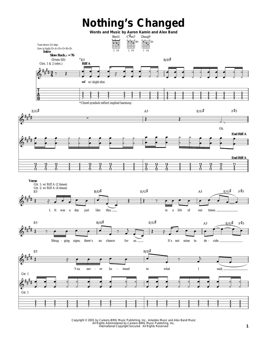 Nothing's Changed Acoustic Guitar scores gallery preview page 1