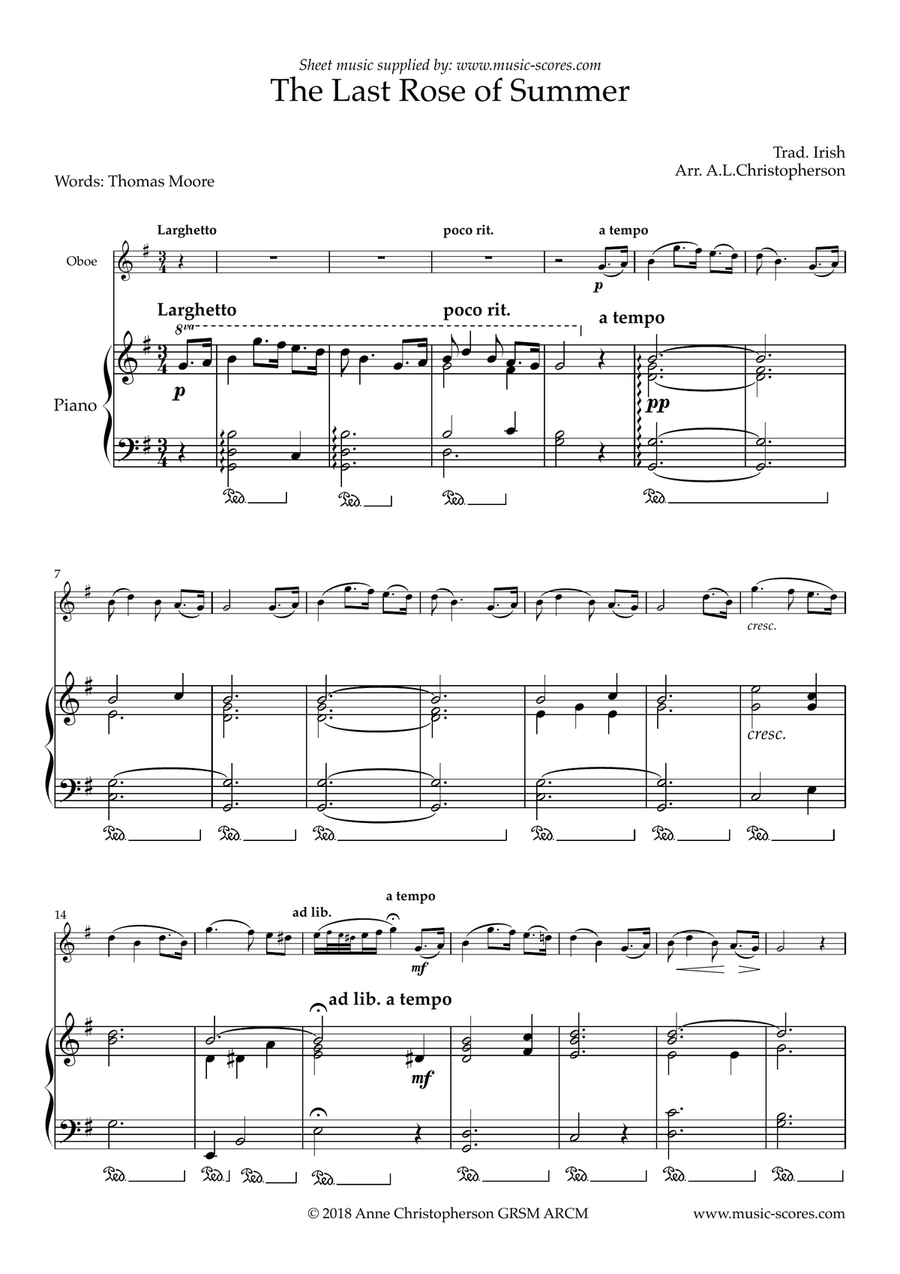 The Last Rose of Summer - Oboe and Piano