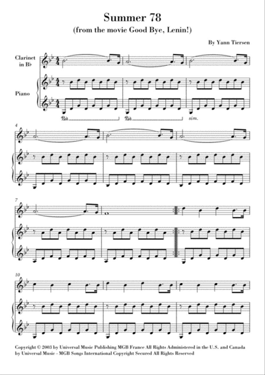 Summer 78 Summer 78 Clarinet Solo scores gallery preview page 1