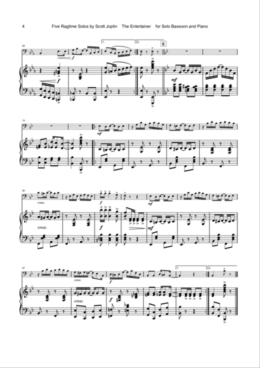 Five Ragtime Solos by Scott Joplin for Bassoon and Piano Bassoon Solo scores gallery preview page 5