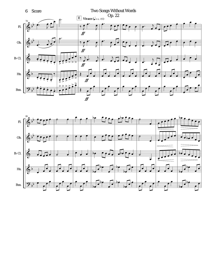 Gustav Holst - Two Songs Without Words set for Woodwind Quintet Woodwind Quintet scores gallery preview page 6