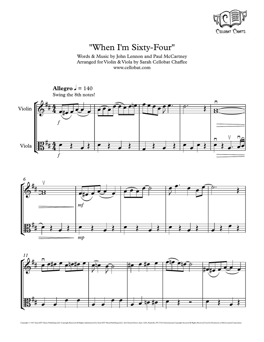 When I'm Sixty-four by The Beatles String Duet - Digital Sheet Music
