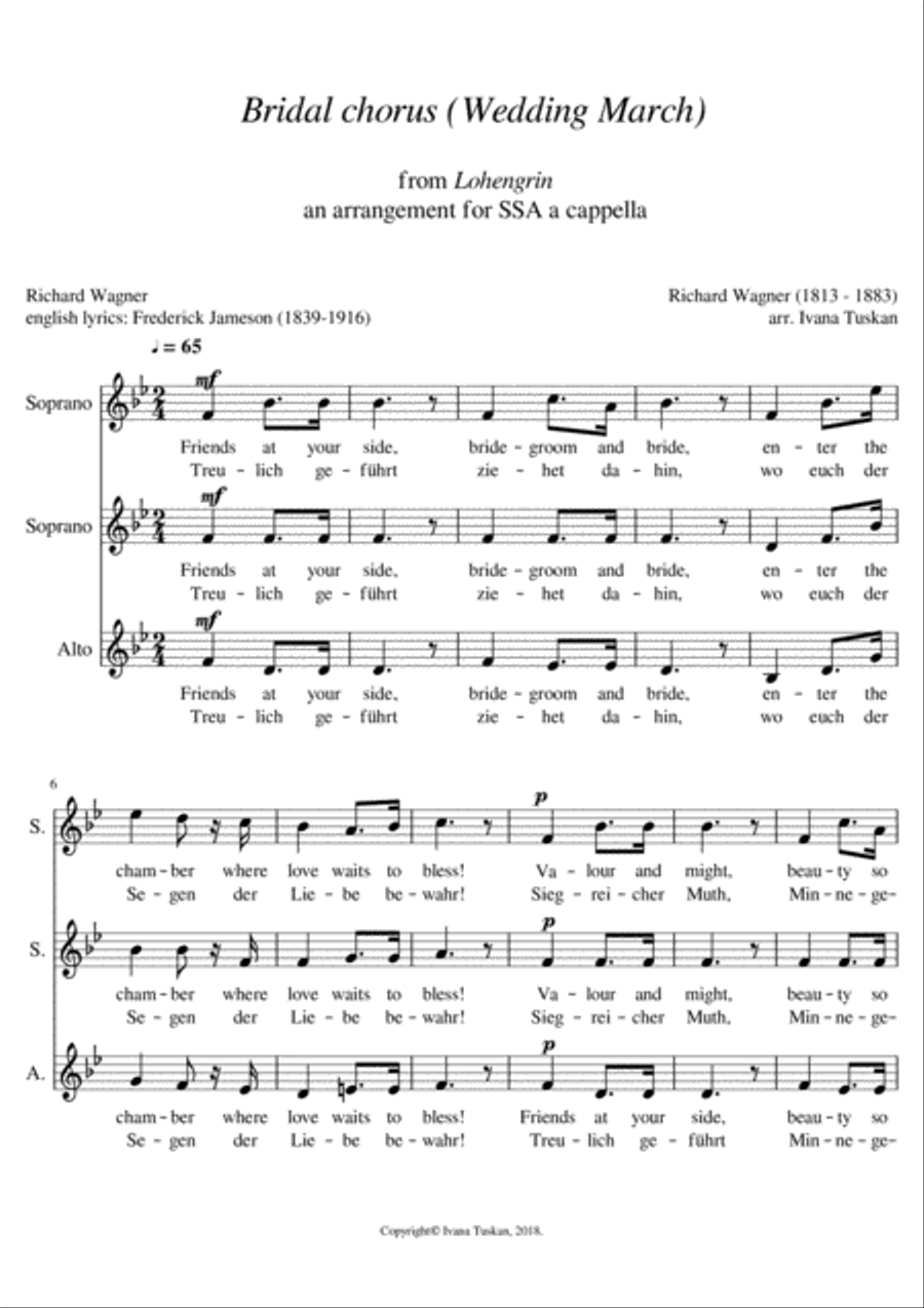 Wedding March (Bridal chorus) from Lohengrin for SSA a cappella SSA scores gallery preview page 1