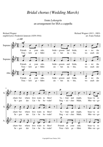 Wedding March (Bridal chorus) from Lohengrin for SSA a cappella image number null