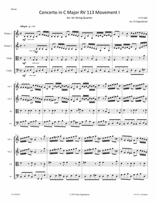 Book cover for Vivaldi: Concerto for strings in C major RV 113 Movement I arranged for String Quartet