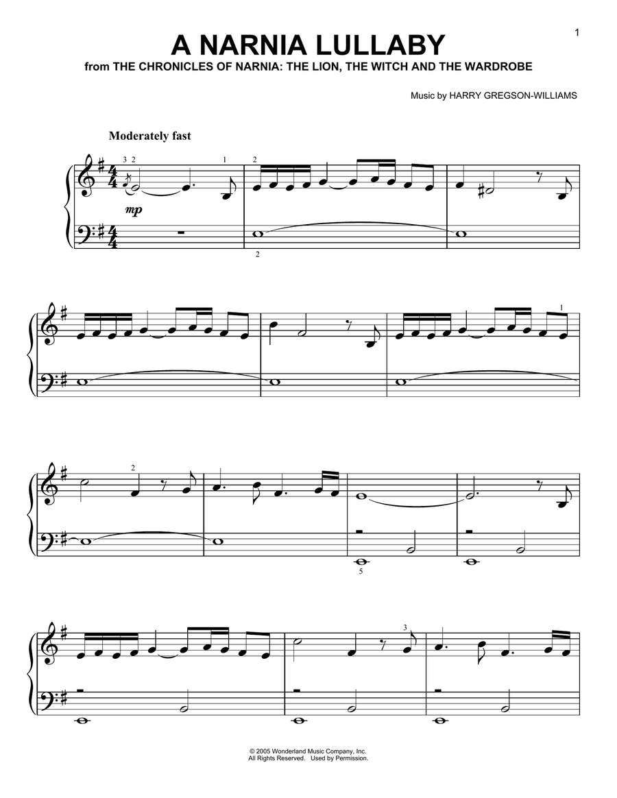 A Narnia Lullaby Easy Piano scores gallery preview page 1