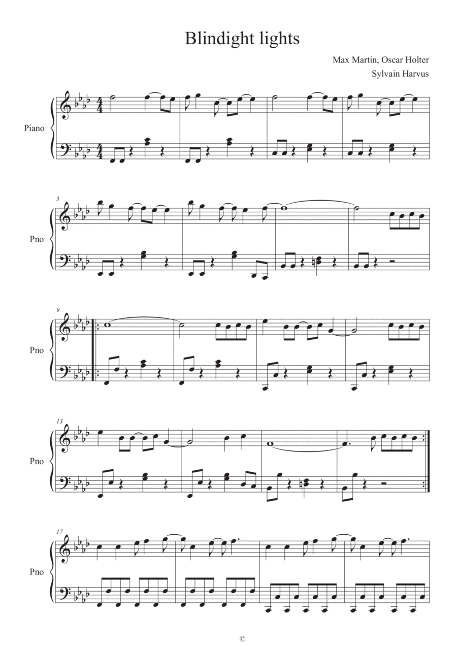 Blinding Lights Piano Solo scores gallery preview page 1