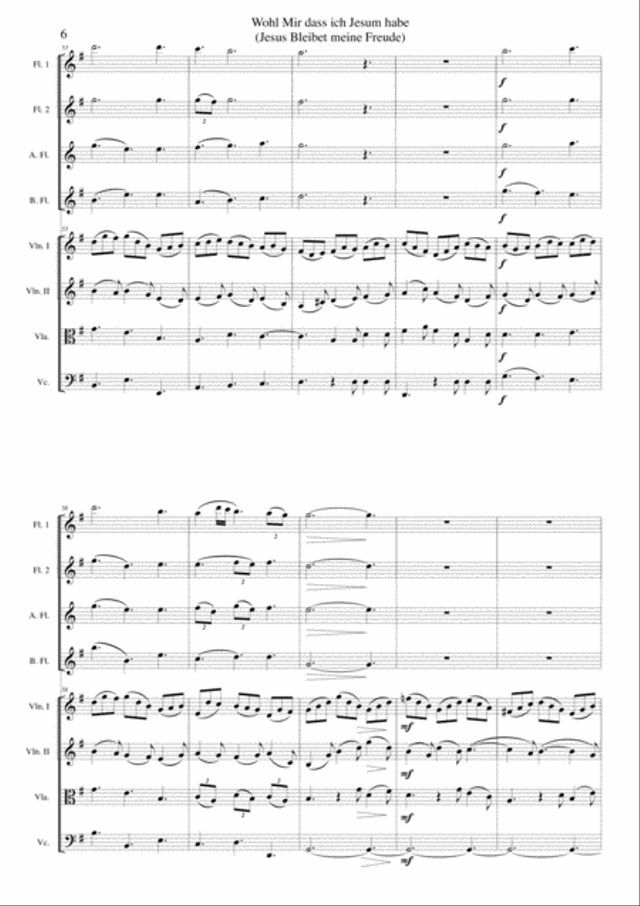 Wohl mir dass ich Jesum habe (Jesu joy of man's desiring) for flute quartet and strings Flute scores gallery preview page 6