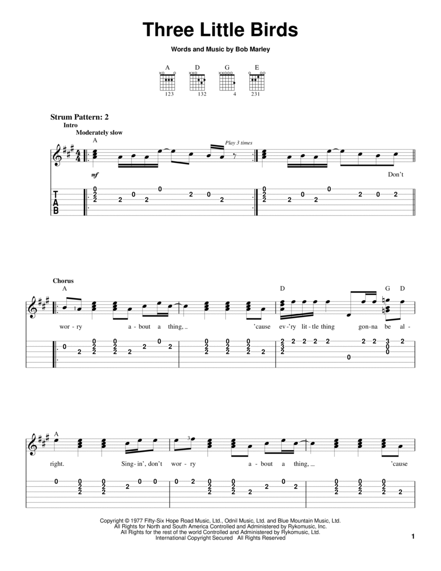Three Little Birds Three Little Birds Acoustic Guitar scores gallery preview page 1