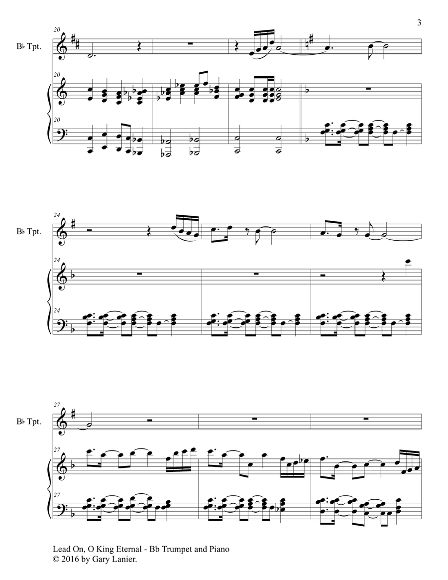 LEAD ON, O KING ETERNAL (Duet – Bb Trumpet & Piano with Parts) Trumpet Duet scores gallery preview page 4