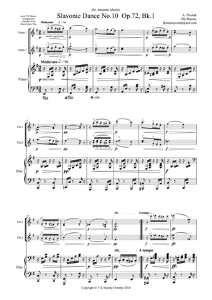Book cover for Dvorak - Slavonic Dance No.10 Op.72 - 2 Violins, Violin Duo, Violin Group & Piano