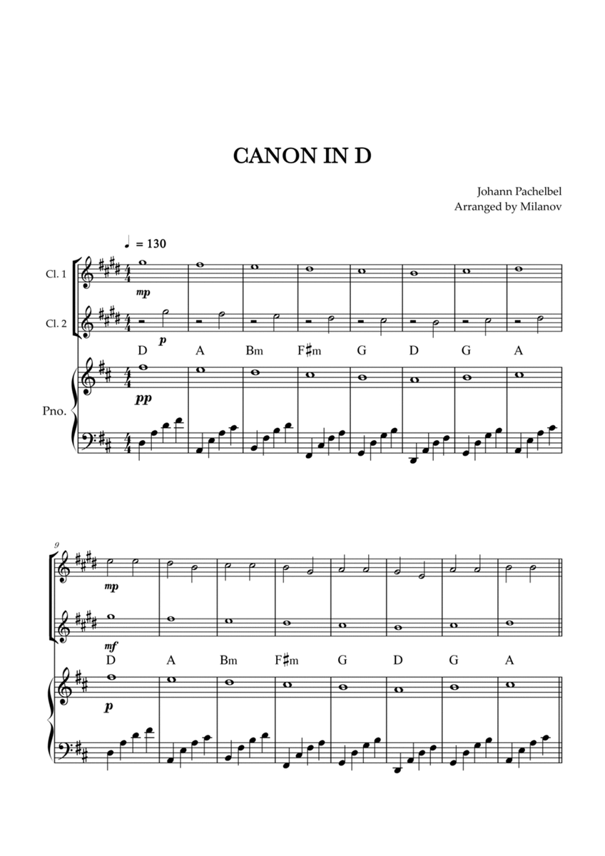 Canon in D | Pachelbel | Clarinet in Bb Duet | Piano accompaniment image number null