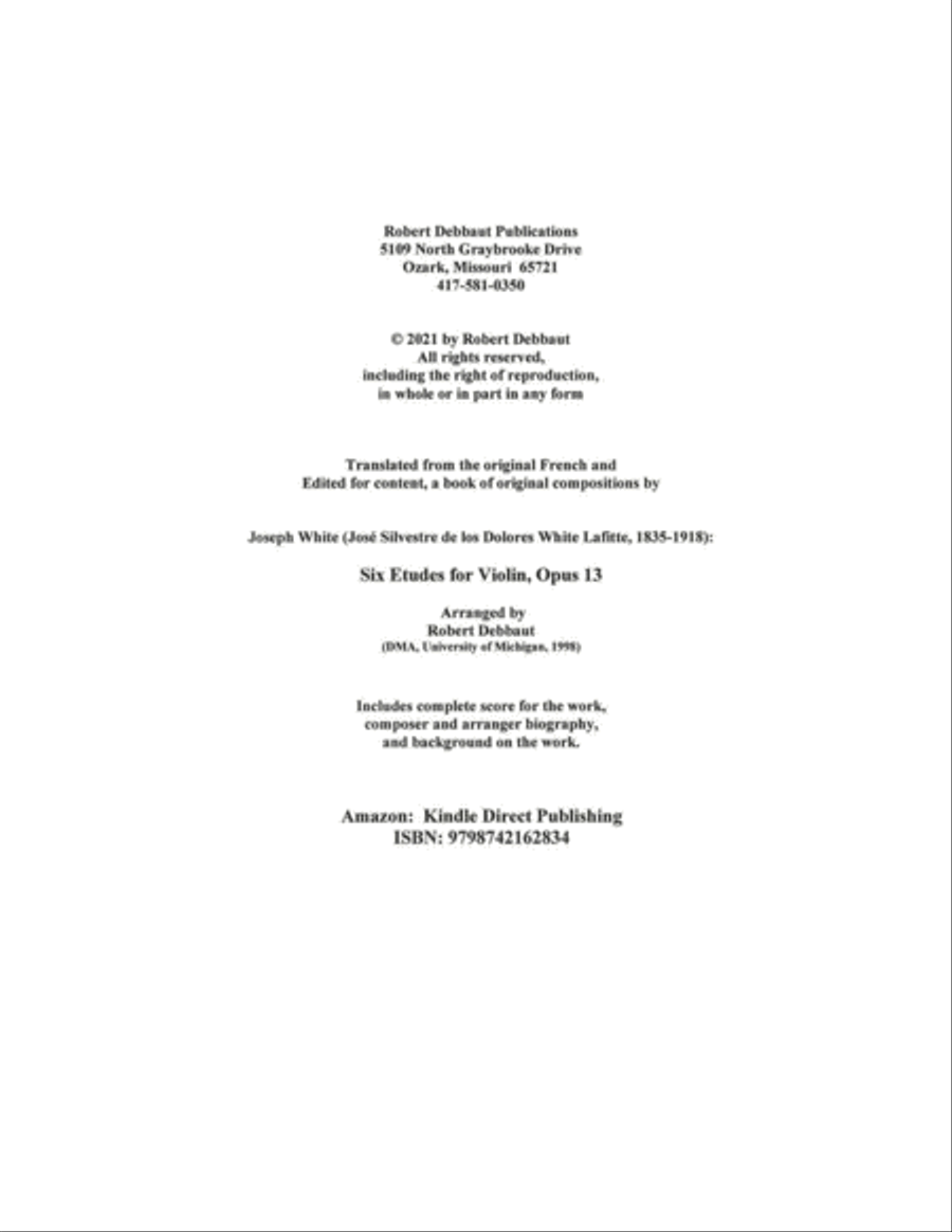 Joseph White: Six Etudes for Violin Violin Solo scores gallery preview page 3