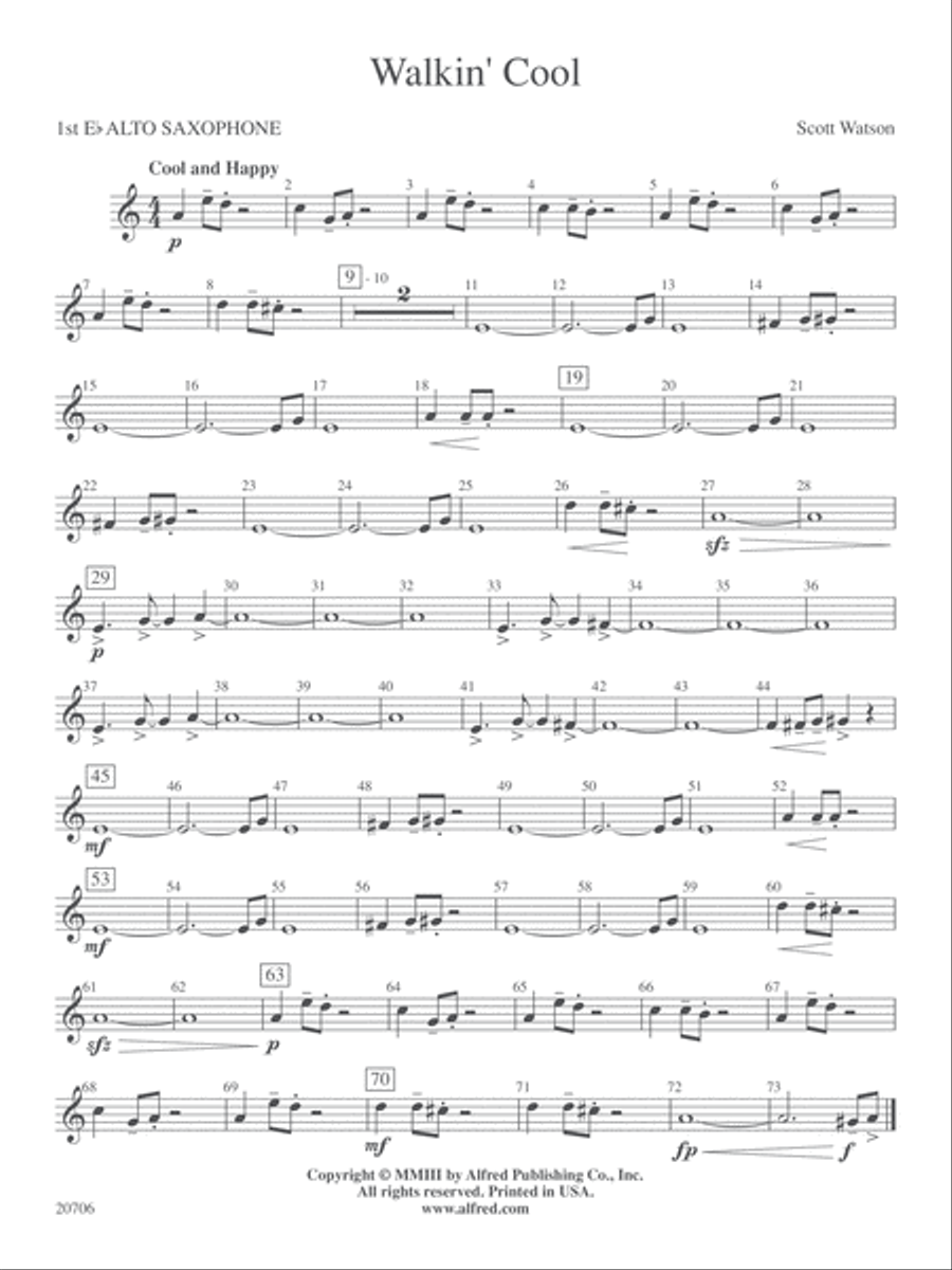 Walkin' Cool: E-flat Alto Saxophone Concert Band scores gallery preview page 1