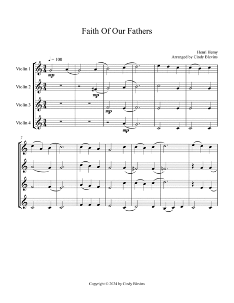 Faith Of Our Fathers, for Violin Quartet String Quartet scores gallery preview page 2