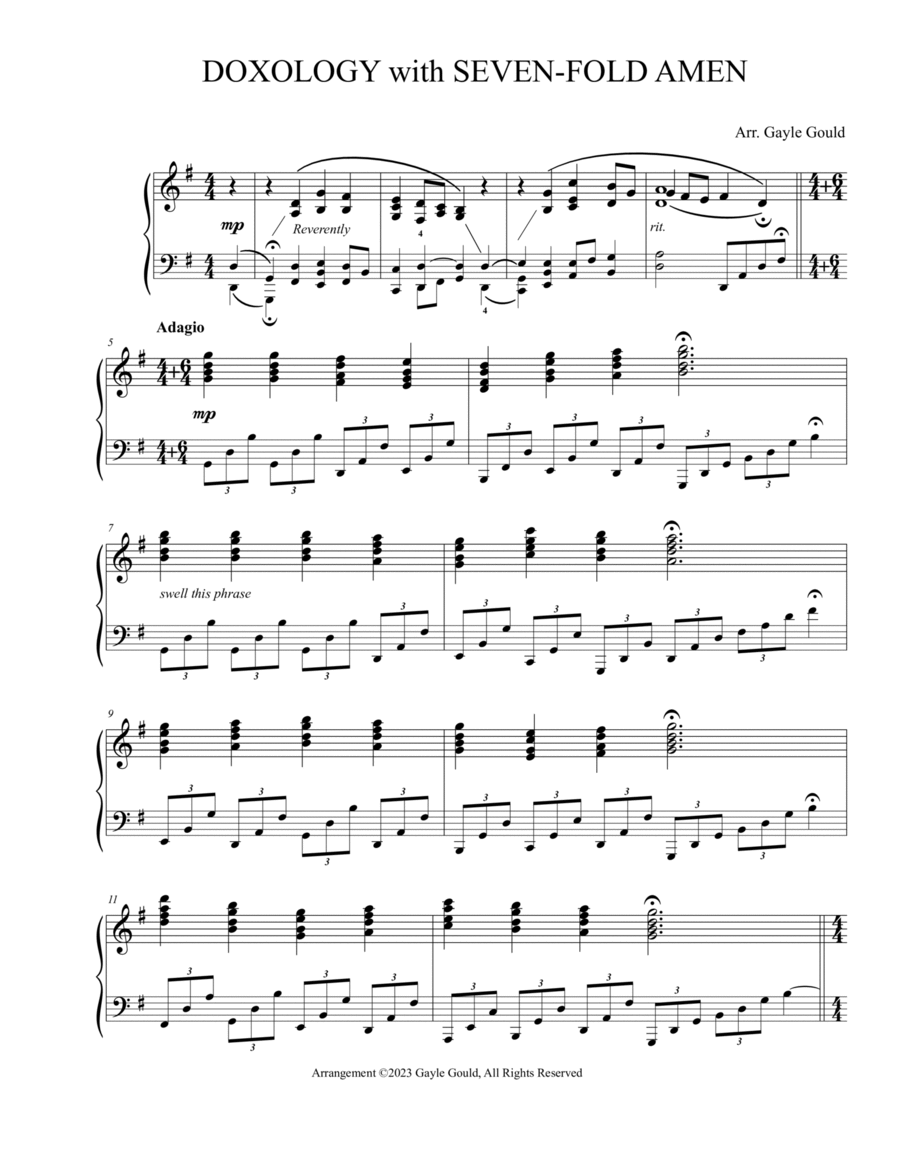 Doxology - Old One Hundredth - advanced piano solo, REV. 10/2023 image number null
