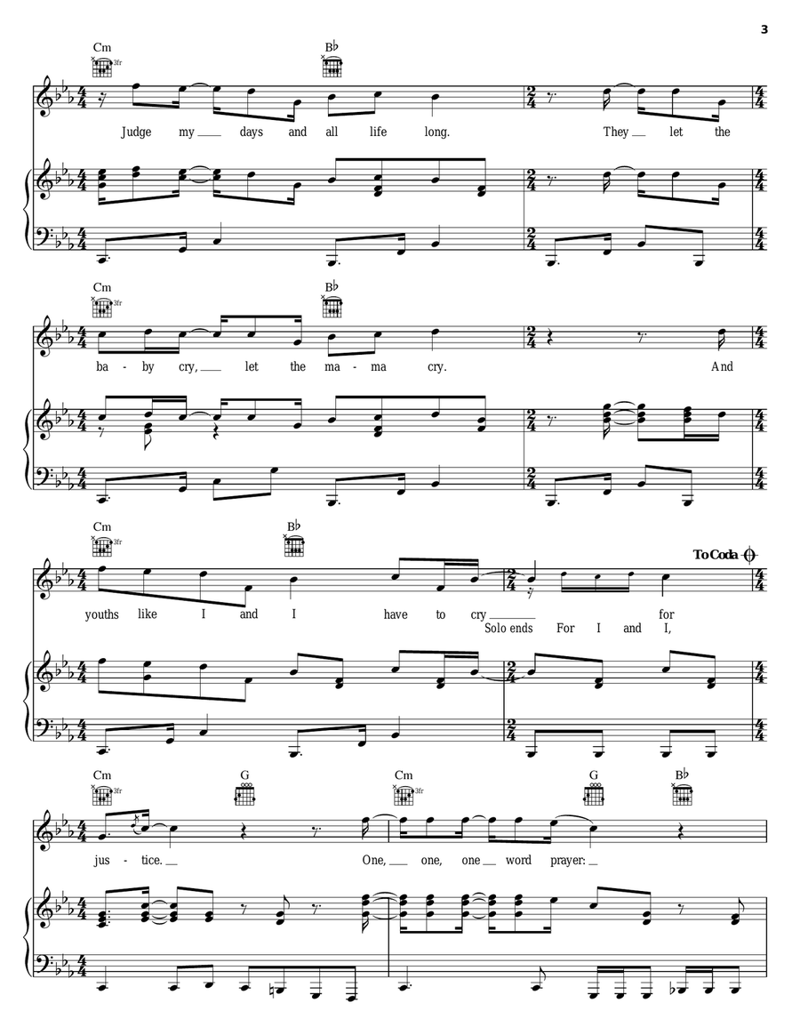 Justice Piano, Vocal, Guitar scores gallery preview page 3
